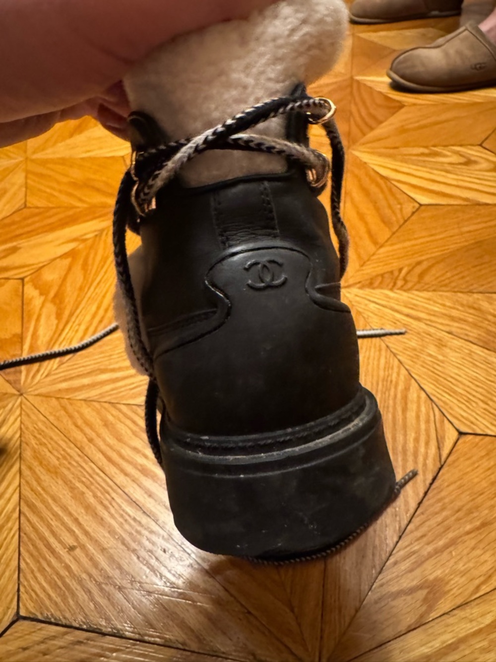 Chanel Black and Shearling-Trim Lace-Up Winter Snow Boots - Picture 12 of 16